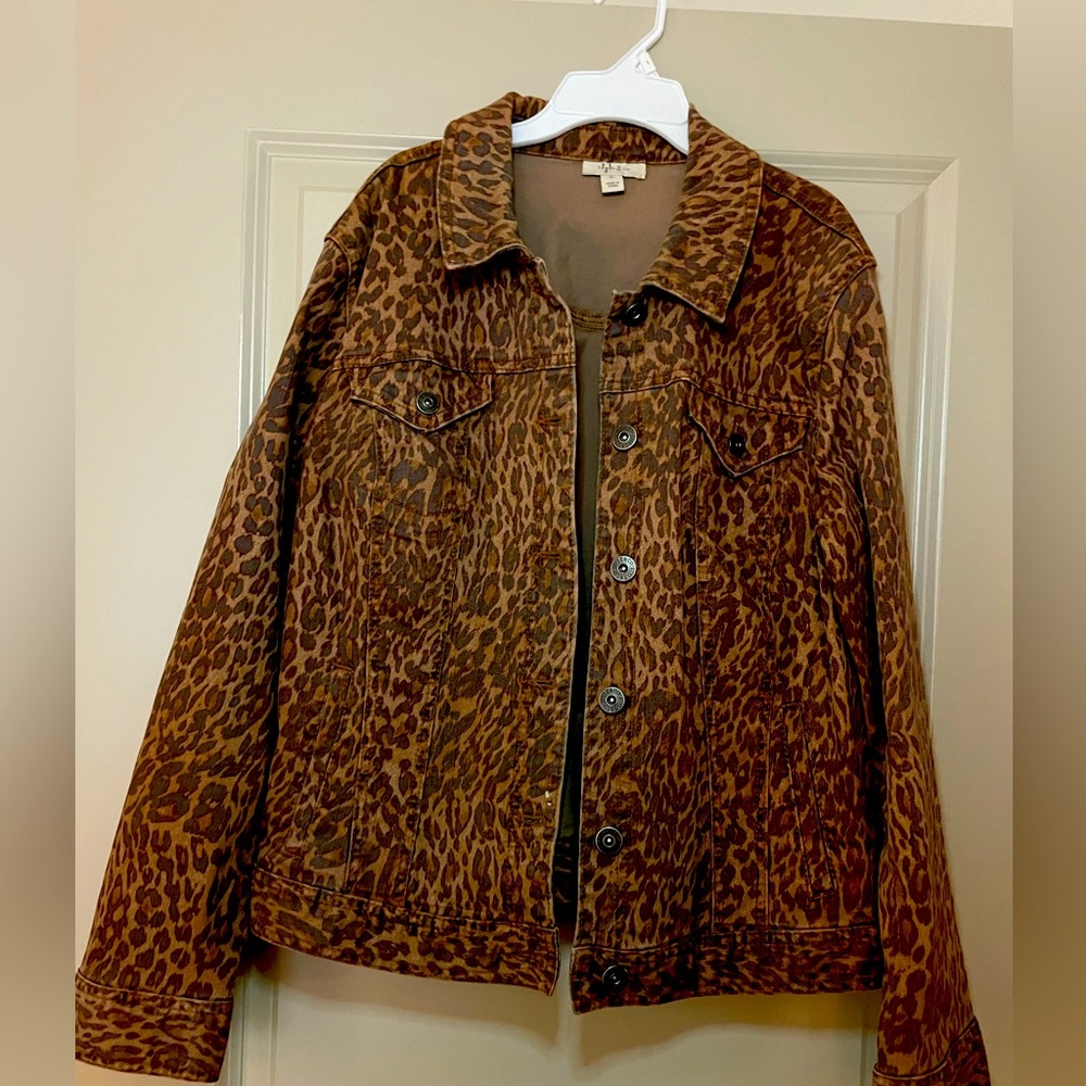 Style and Co, Size XL, cheetah print denim jacket